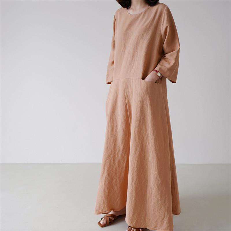 Plus Size Casual Linen A Line Long Dress-Maxi Dreses-Free Shipping at meselling99