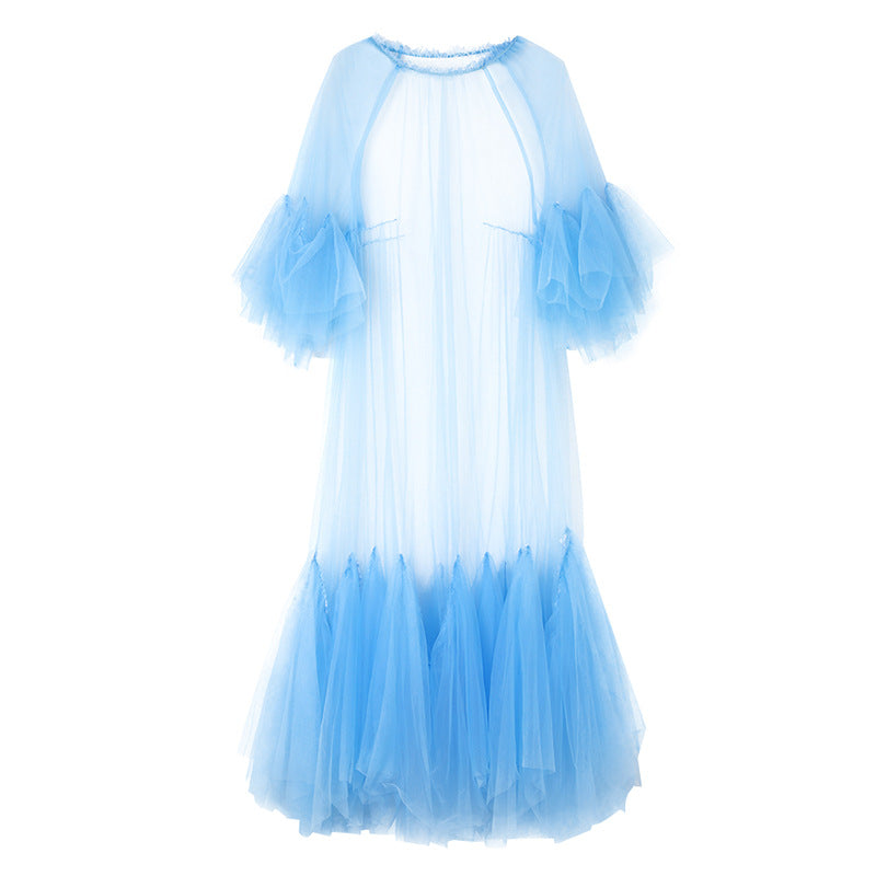 Designed See Through Net Vacation Long Dresses