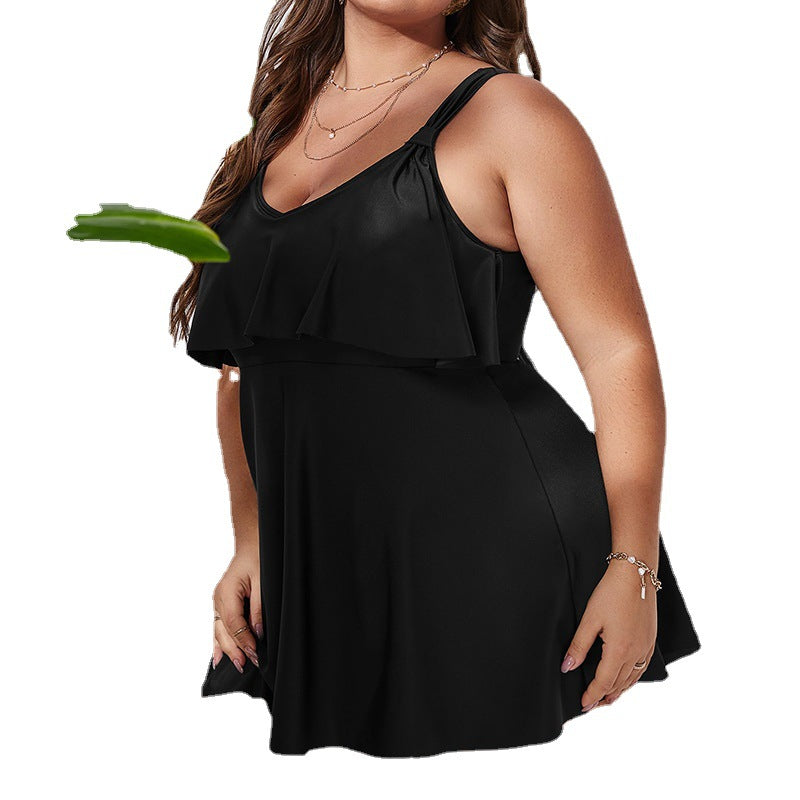 Summer Ruffled Plus Sizes Black Swimsuits