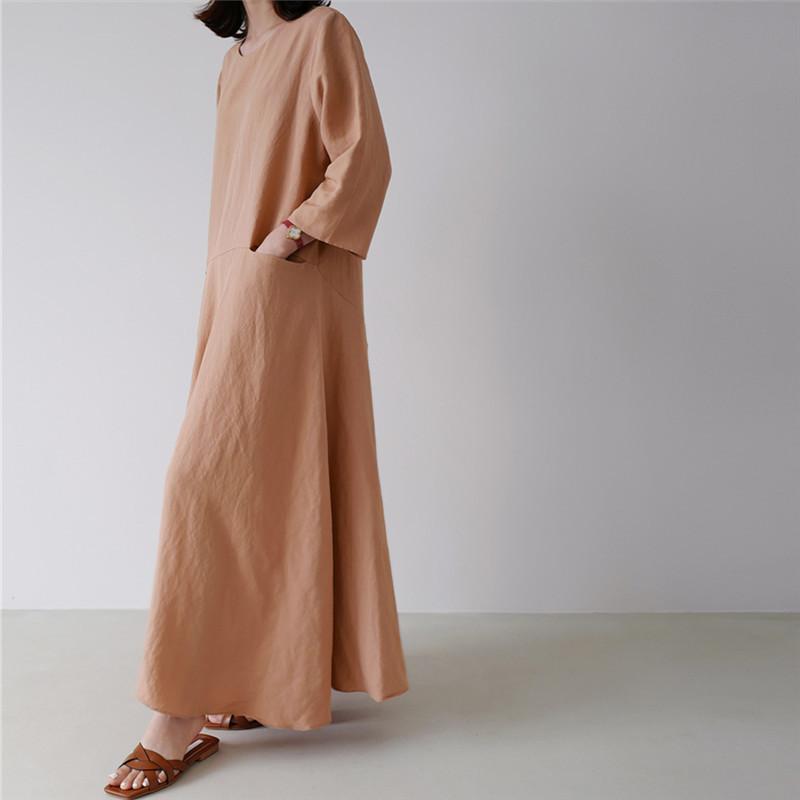 Plus Size Casual Linen A Line Long Dress-Maxi Dreses-Free Shipping at meselling99