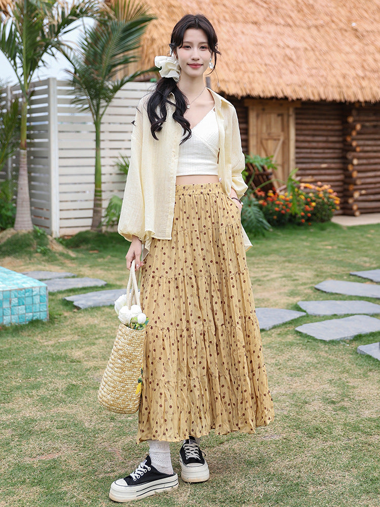 Yuan Su's new summer Wizard of Oz floral pleated skirt, high waist versatile and thin wrinkled A-shaped big swing skirt-The Wizard of Oz-one size fits all-Free Shipping Leatheretro