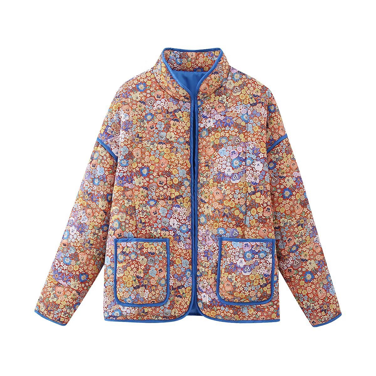 Floral Print Quilted Puffer Coat - Oversized Warm Winter Jacket
