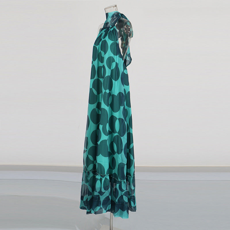 Women's Summer Bohemian Floral Print Halter Neck Maxi Dress