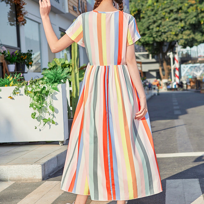 Casual Striped Girls Chiffon Long Dresses--Free Shipping at meselling99