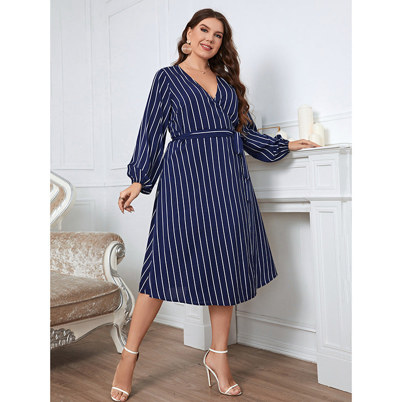 Women Striped Plus Sizes Dresses-Dresses-Free Shipping at meselling99