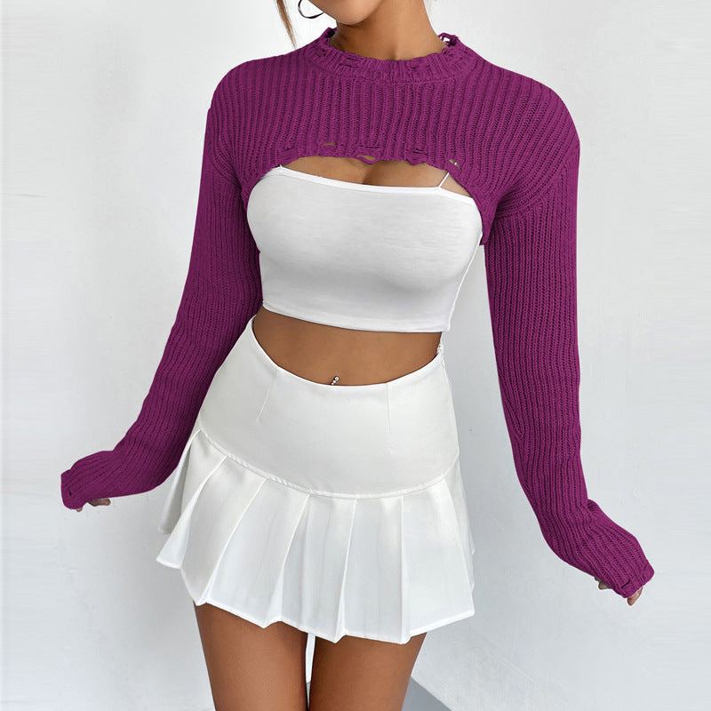 Designed Pullover Short Knitted Tops