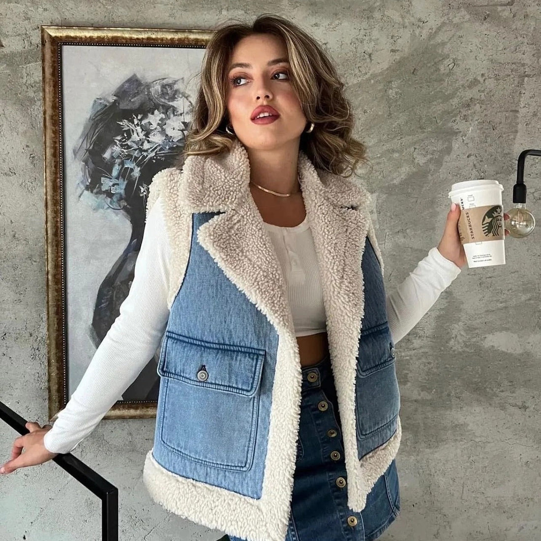 Fashion 2 in 1 Woolen Jacket Vest for Women