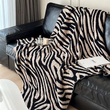 Zebra Print Sofa Knit Blanket – Reversible Flannel Throw for Office, Nap, Travel & Home