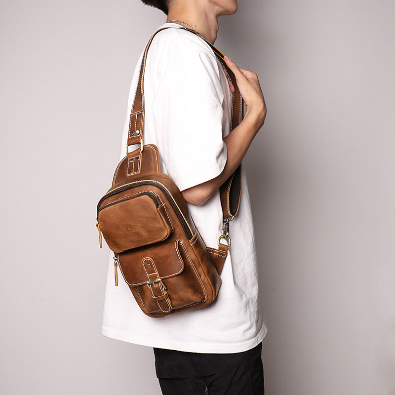 European and American Men's Crazy Horse Leather Crossbody Chest Bag
