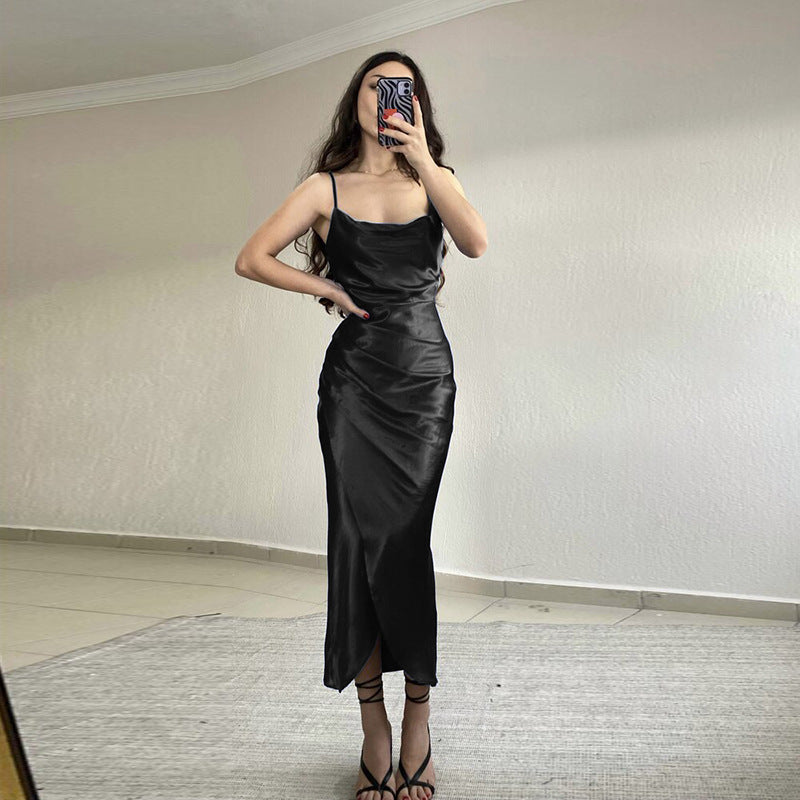 Sexy Satin Backless Women Party Dreses-Dresses-Black-S-Free Shipping at meselling99