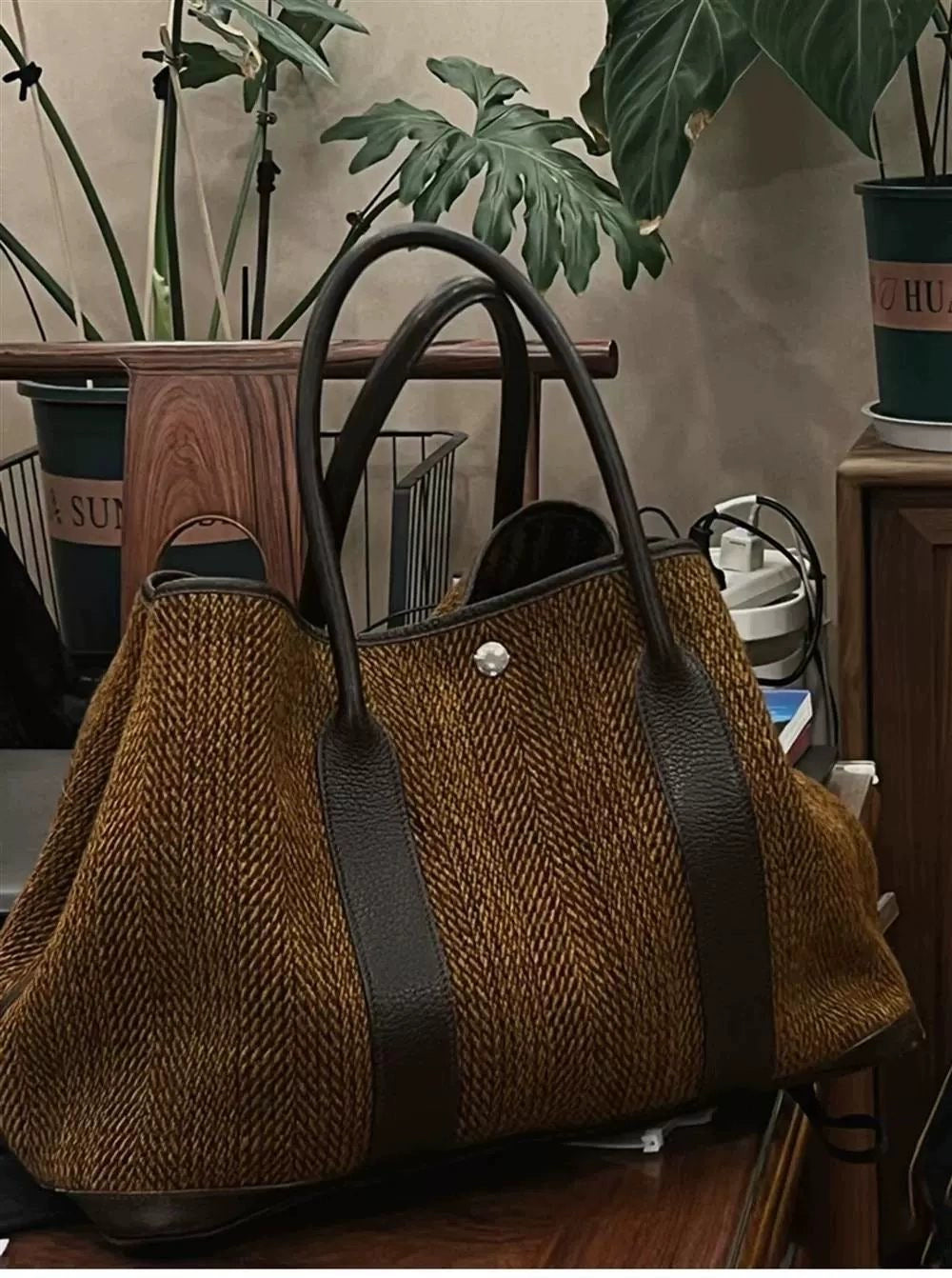 Elegant Tweed Oversized Tote Bag