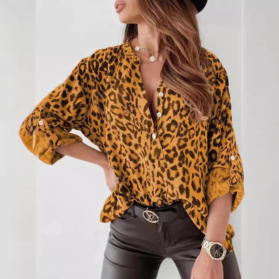 Women's Long Sleeve Leopard Print Blouse