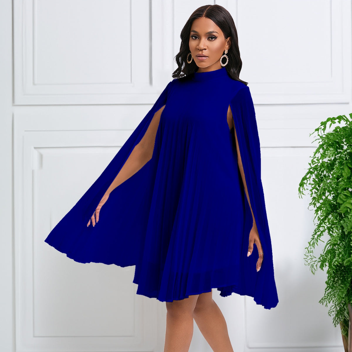 Elegant Chiffon Batwing Sleeve Pullover Cape Dress