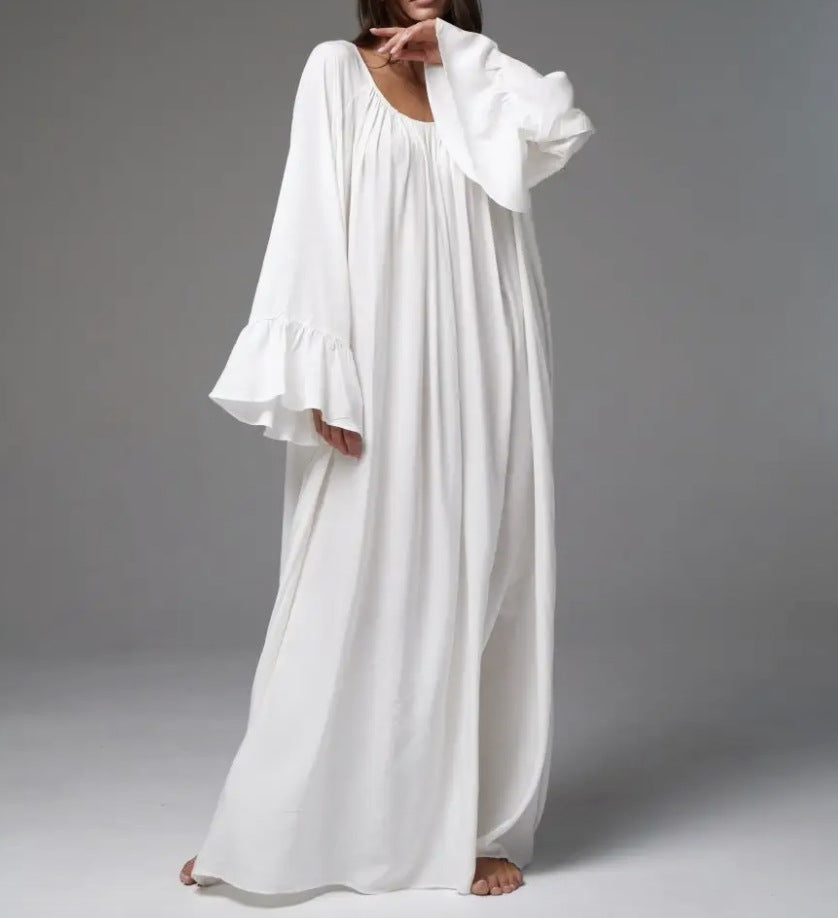Boho Oversized Dress – Flowy Maxi Robe Dress in Solid Color-White-One Size-Free Shipping Leatheretro
