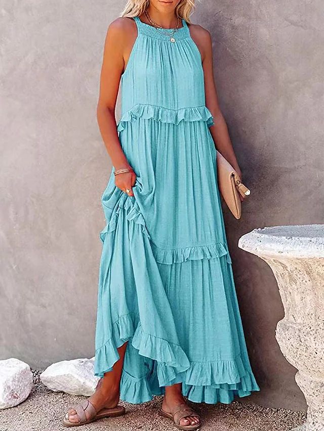 Casual Ruffled Summer Holiday Long Maxi Dresses