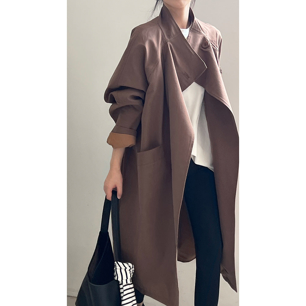 Retro Notch Lapel Single-Button Mid-Length Coat