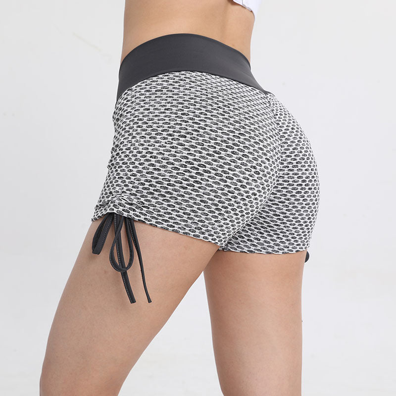 Women's Yoga Shorts – Honeycomb Drawstring High-Waisted Yoga Pants