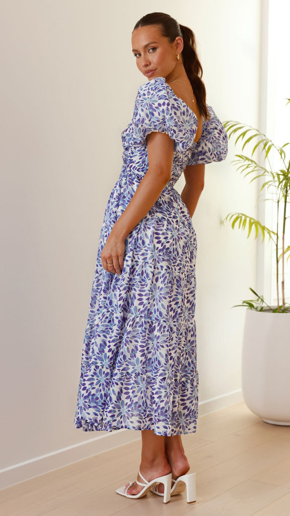 Elegant Floral Print Puff Sleeve Dress