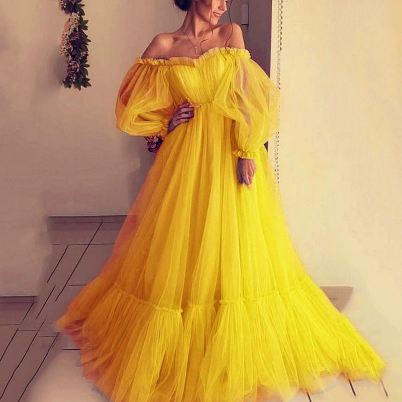 Women Off The Shoulder Tulle Long Party Dresses-Dresses-Free Shipping at meselling99