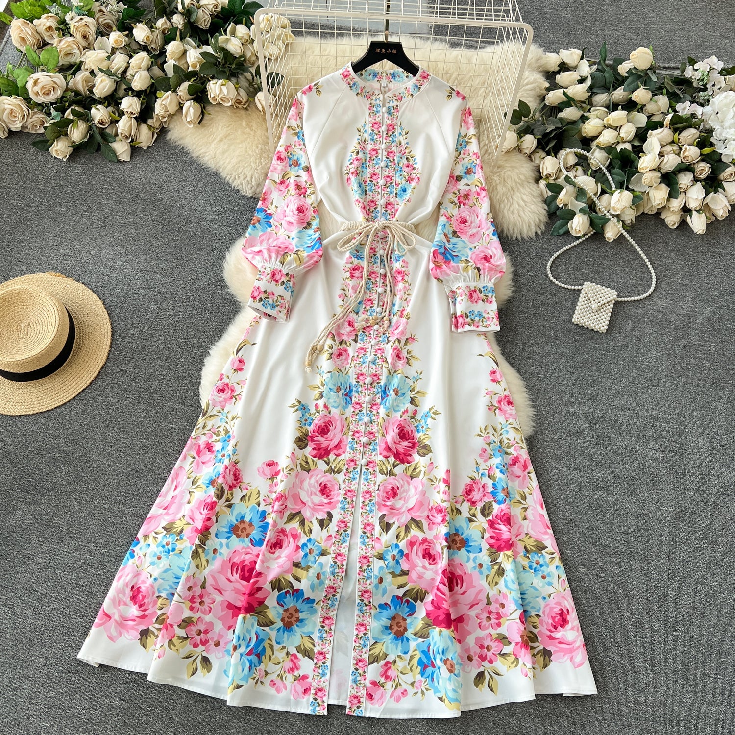 Vintage Court Floral Design Long Maxi Dresses