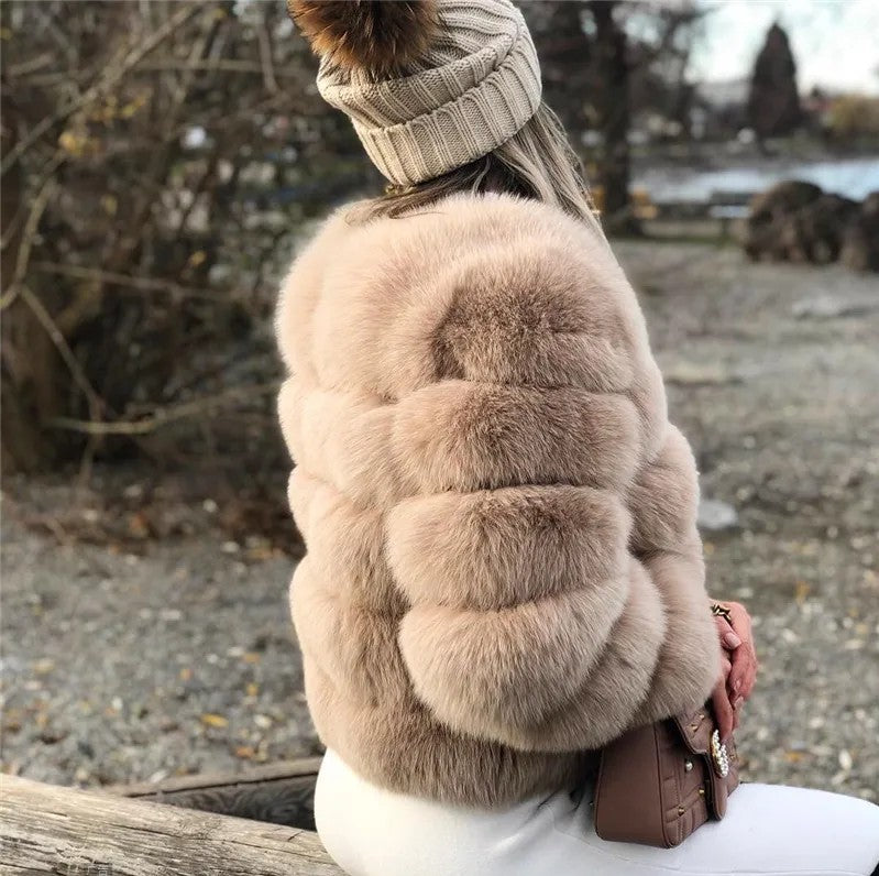 Women's Thickened Faux Fox Fur Spliced Winter Coat