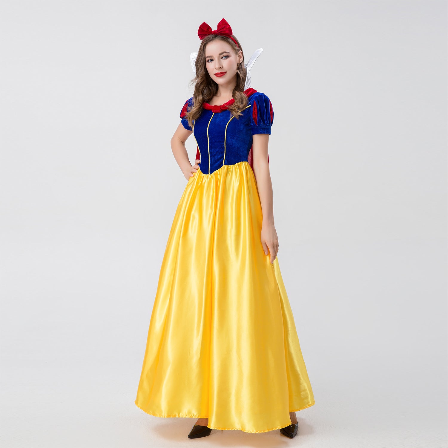 Adult Halloween Costume - Snow White Cosplay Dress with Short Sleeves and Long Skirt