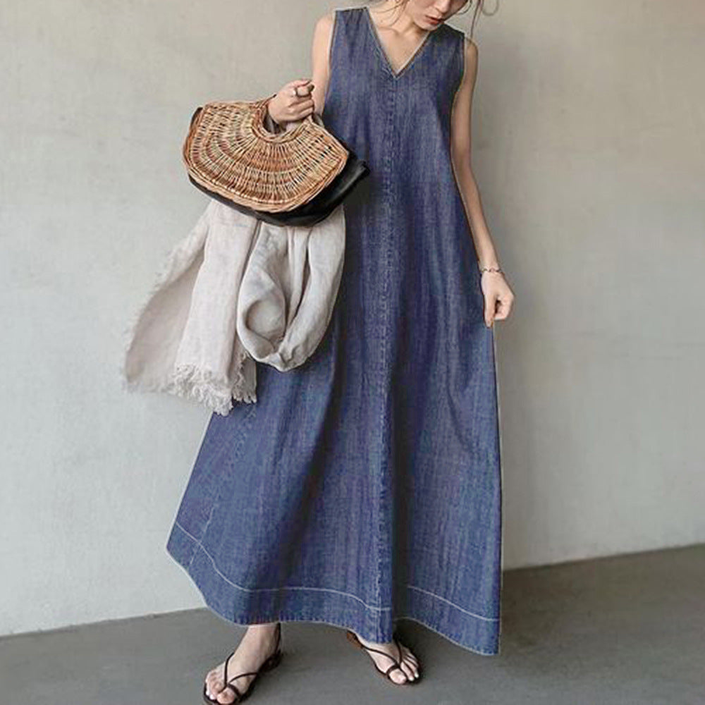 Summer Cozy Demin Lace Up Back Long Dresses-Cozy Dresses-Free Shipping at meselling99