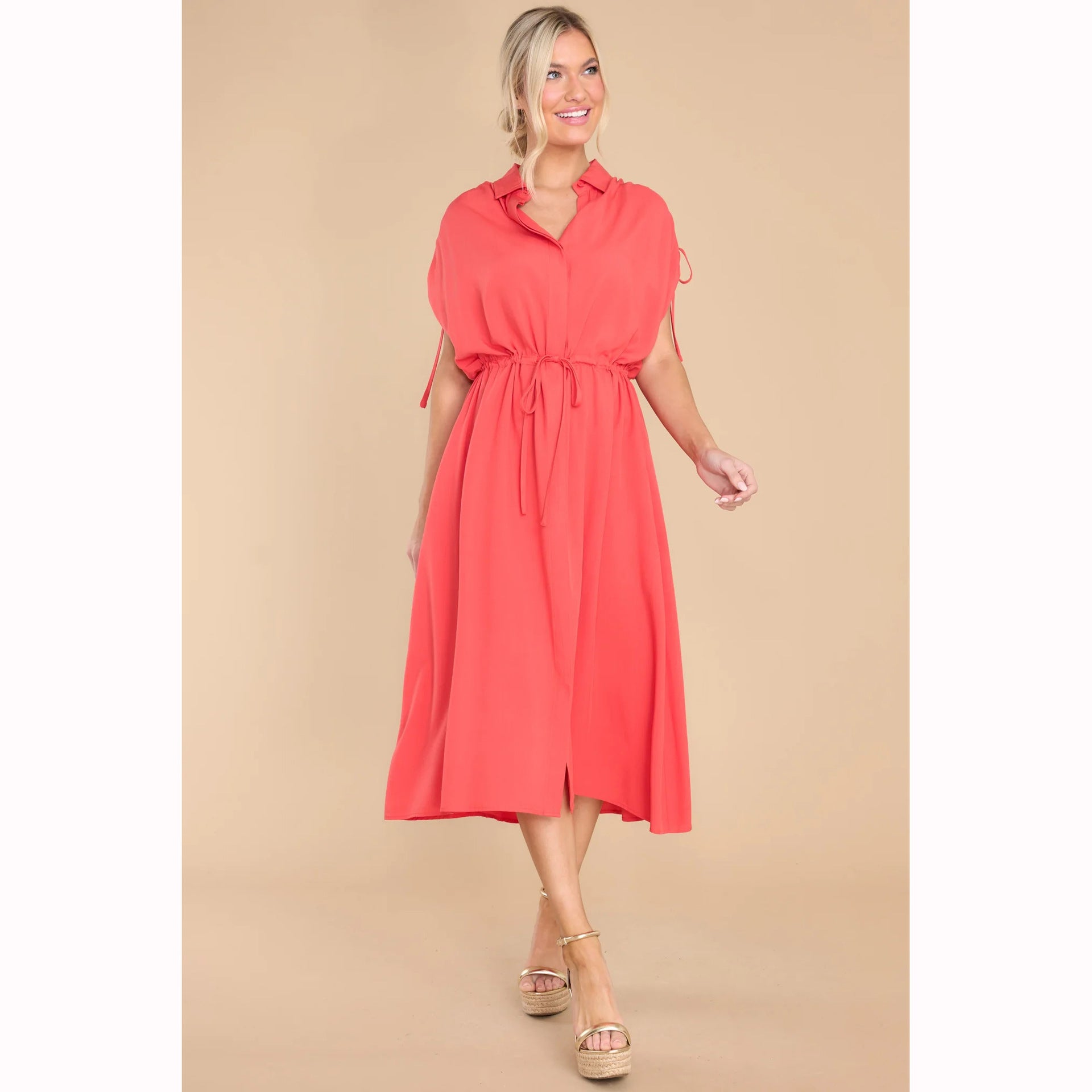 Summer Drawstring Design Midi Dresses