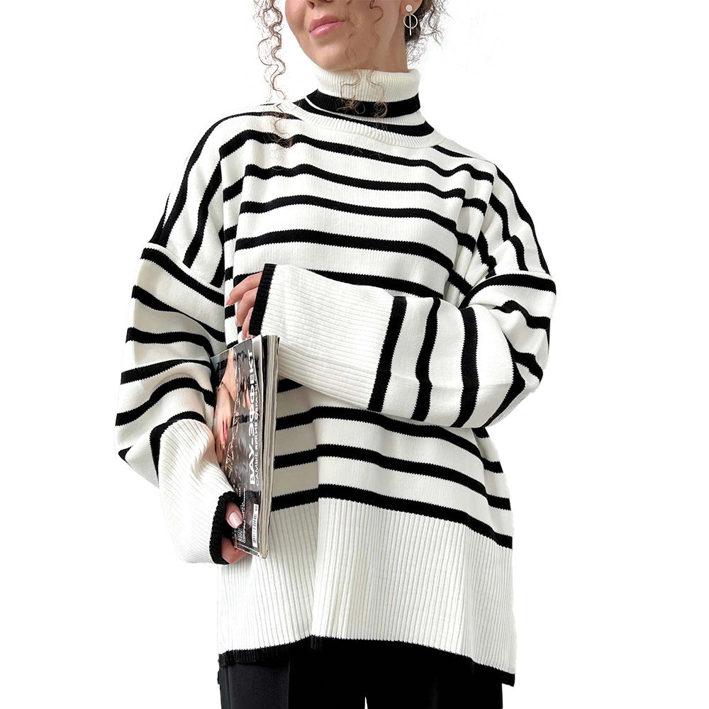 Women's Striped Turtleneck Sweater