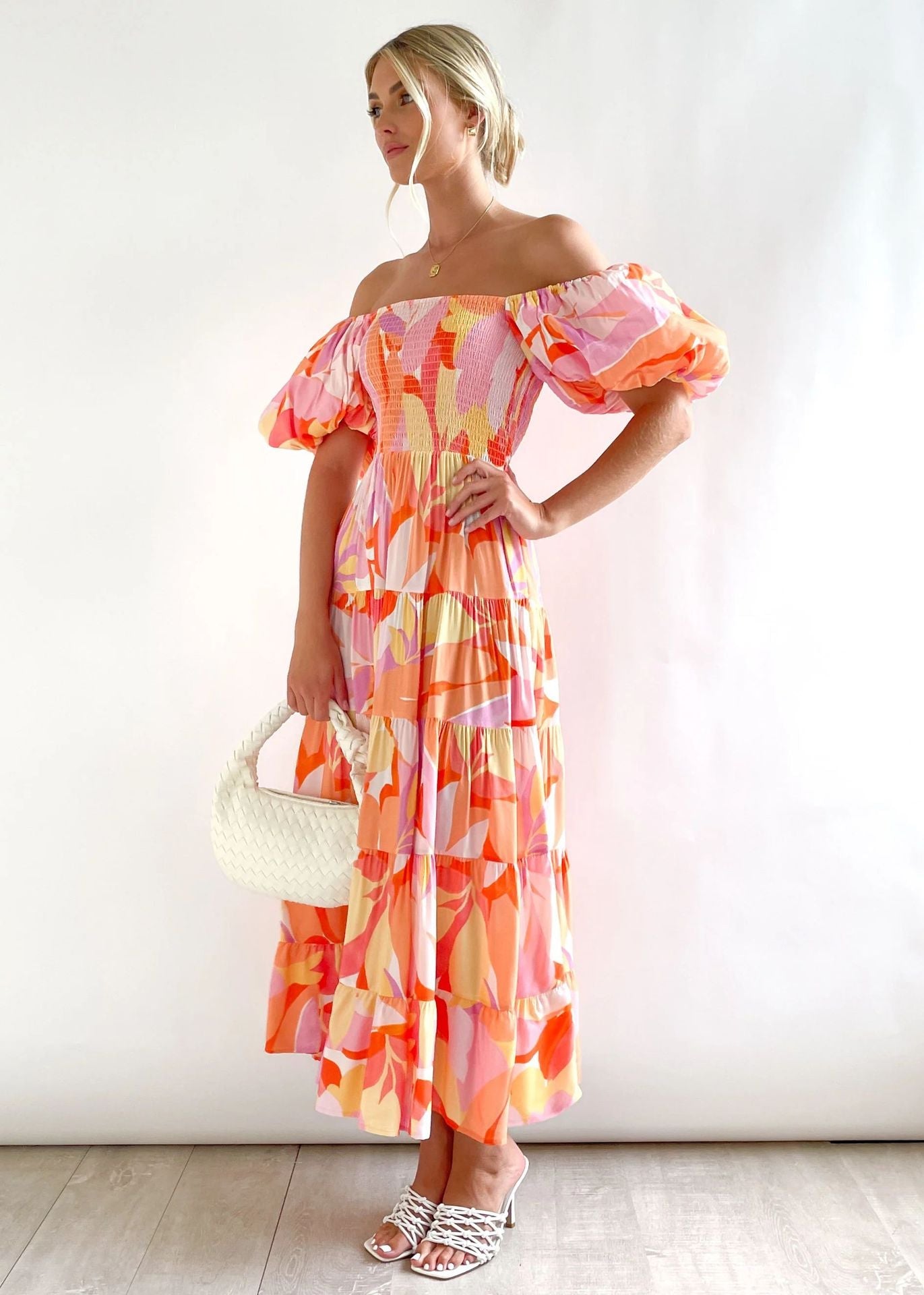 Casual Off The Shoulder Floral Print Long Dresses