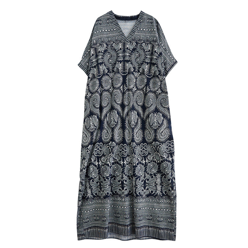 Vintage Linen Summer Holiday Long Cozy Dresses-Dresses-Blue-One Size-Free Shipping at meselling99