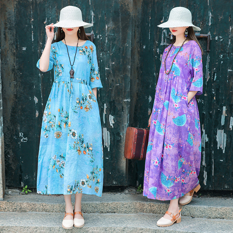 Ethinc Line Summer Half Sleeves Women Long Dresses-Dresses-Free Shipping at meselling99