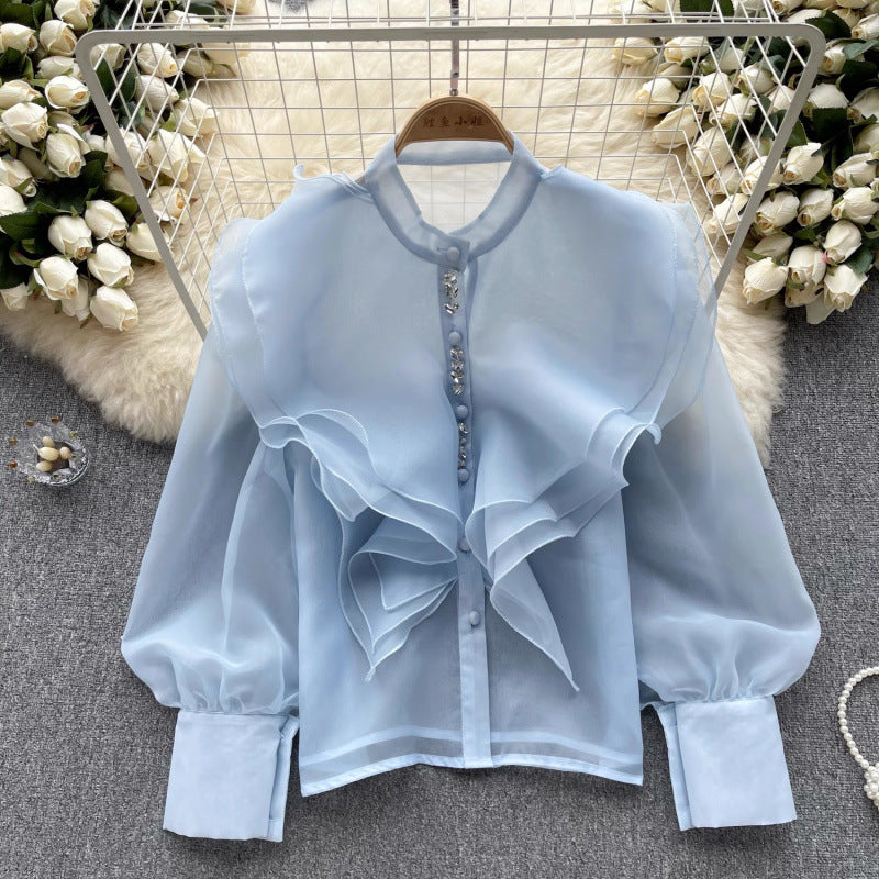 Fairy Style Ruffled Mesh Long Sleeve Shirt