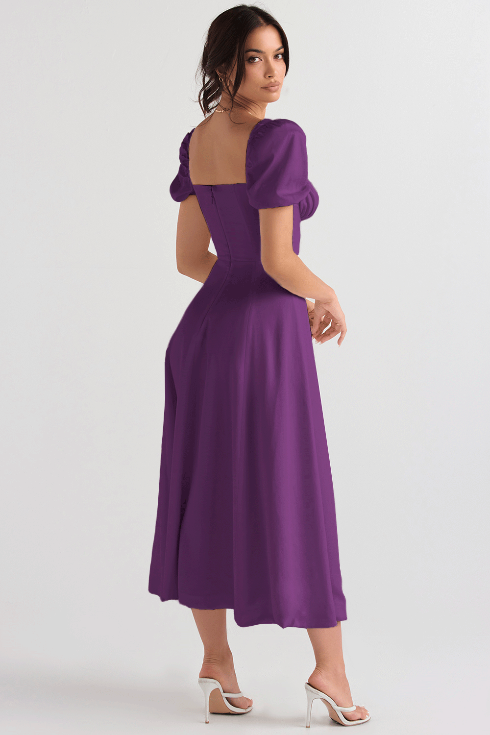 Women's Floral Wrap Slit Maxi Dress with Puff Sleeves