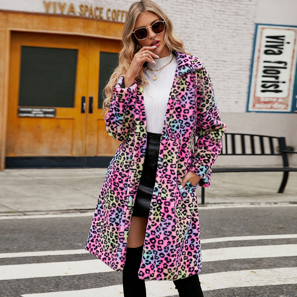 Women's Long Leopard Print Faux Fur Coat