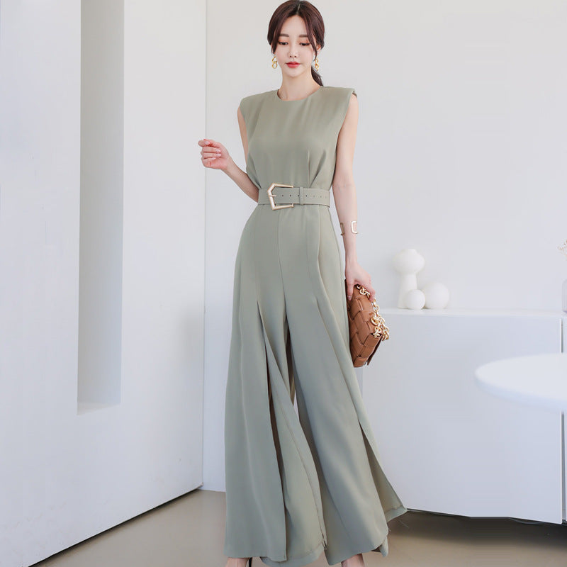 Summer Split Front Sleeveless Elegant Women Jumpsuits