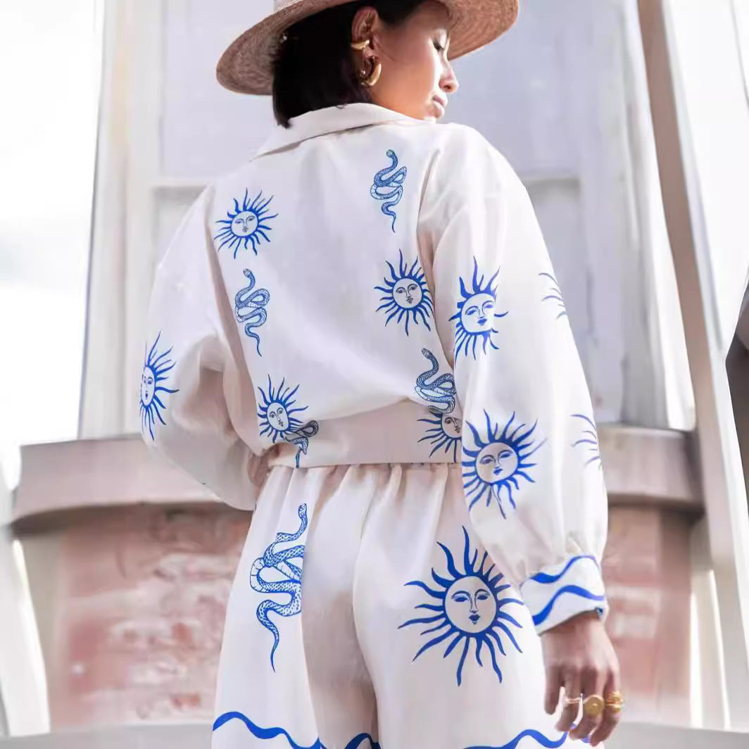 Fashionable Printed Linen Shirt & Shorts Set