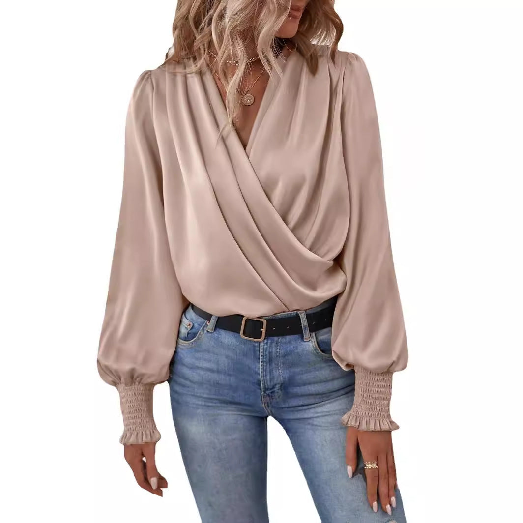 Elegant V Neck Long Sleeves Blouses Shirts