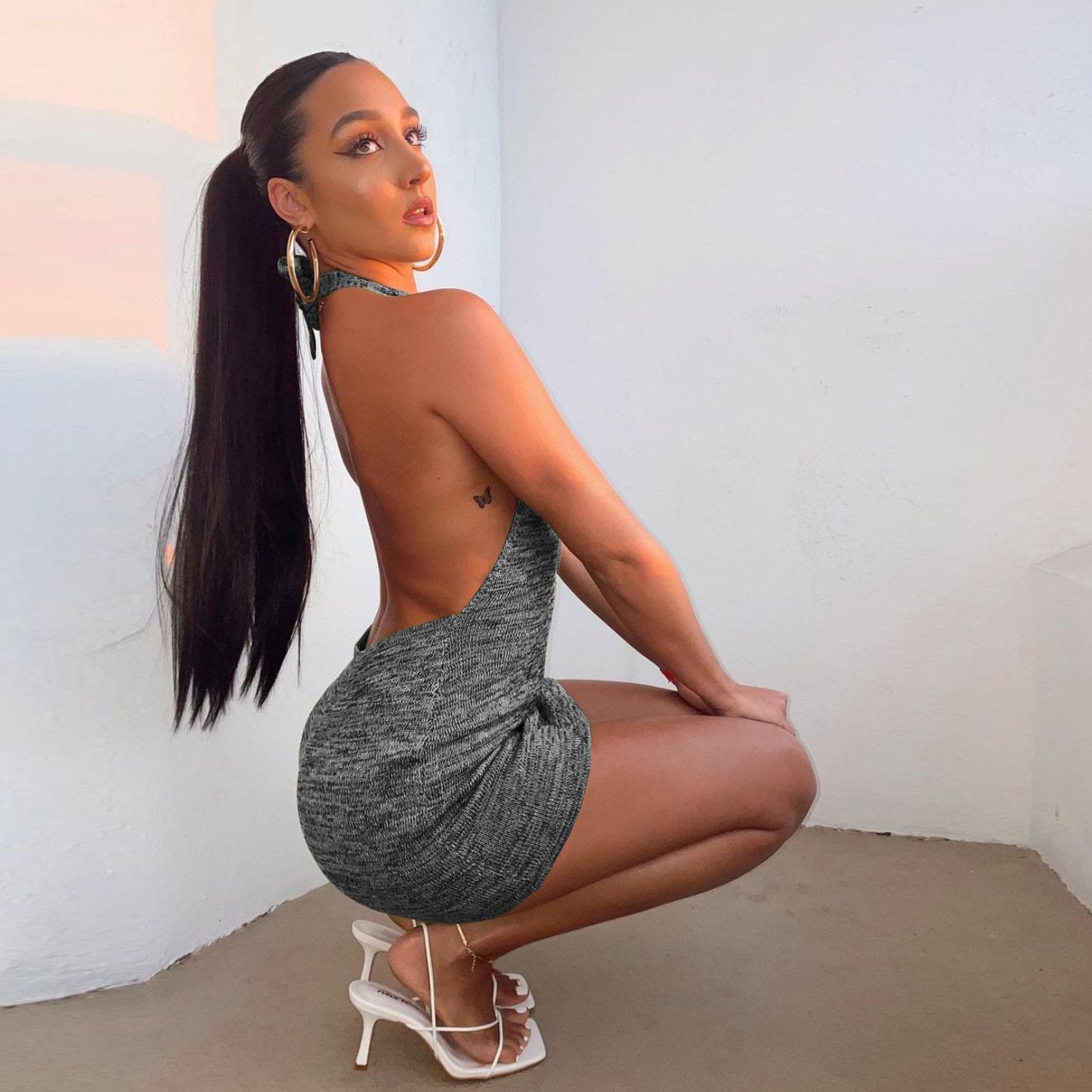 New Fashion Holiday Sheath Halter Backless Knitting Dresses-Sexy Dresses-Black Gray-XS-Free Shipping at meselling99