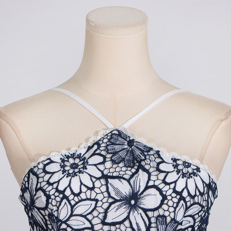 Designed Women's Sexy Vacation Print Dress - Halter Neck, Cutout Waist, Strappy Sundress