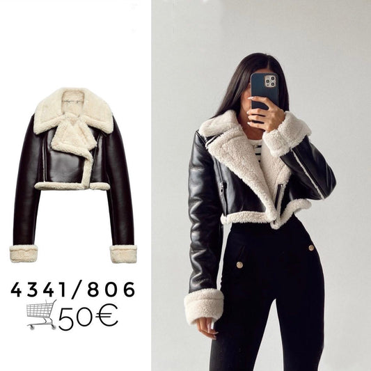 Fashion Designed Leather with Fur Short Motorcycle Coats Jacket