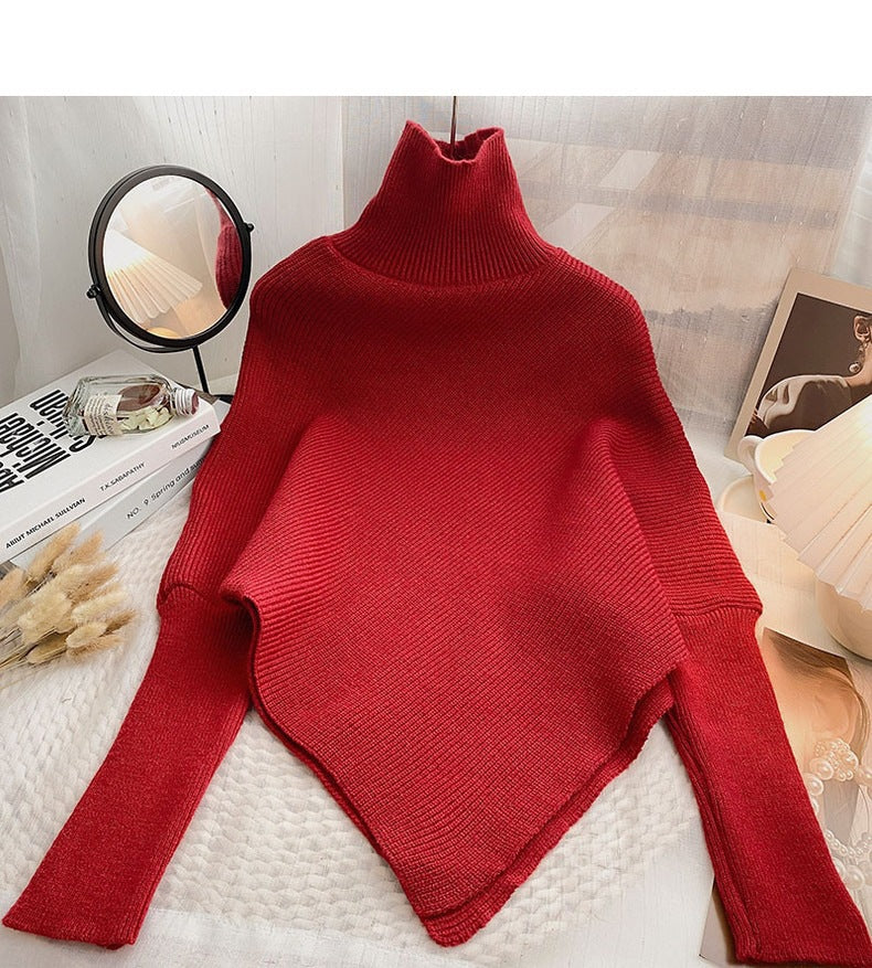 Casual High Neck Pullover Irregular Knitted Sweaters