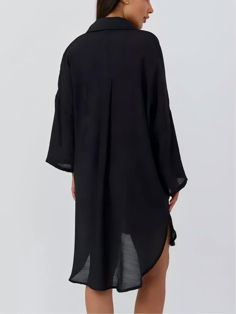 Casual Resort Solid Color Tunic, Bikini Shirts, Sun Protection Shirt