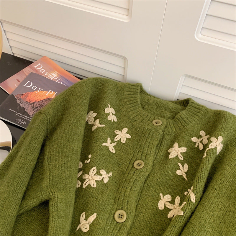 Vintage Green Embroidered Cardigan