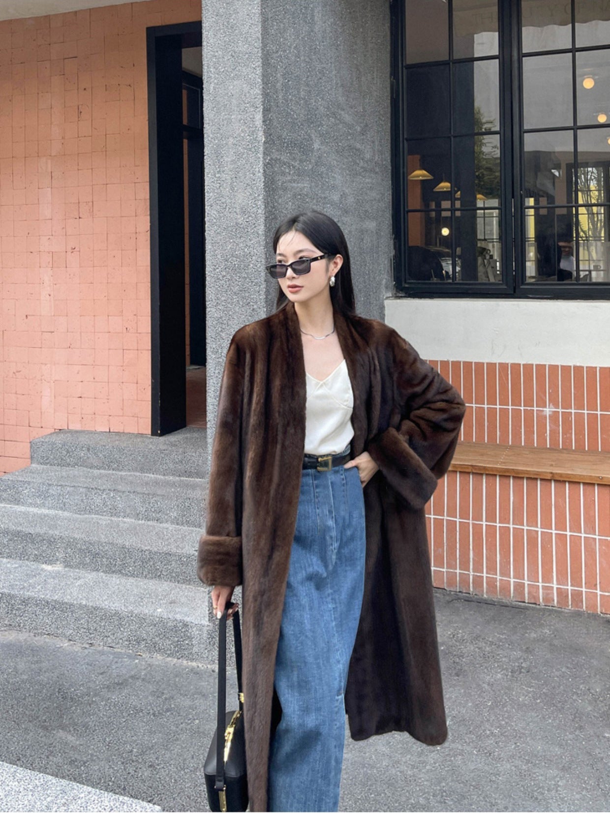 Vintage Faux Fur V Neck Long Overcoats