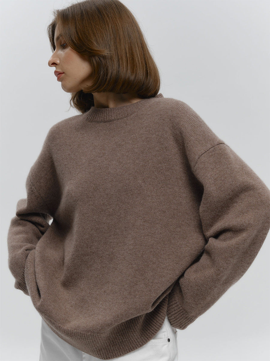 Classic Relaxed-Fit Dark Crewneck Sweater