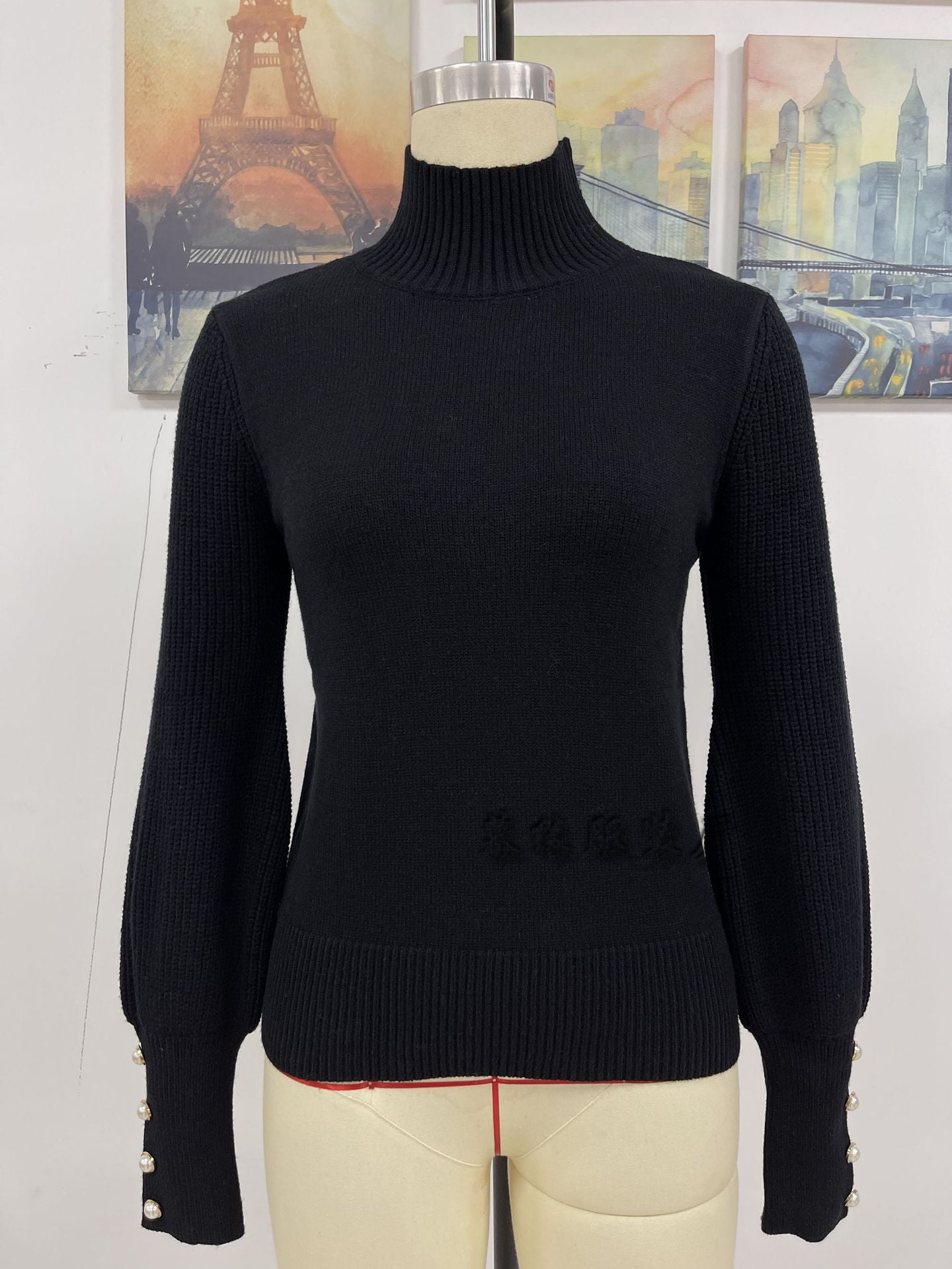 Casual High Neck Beaded Women Sweaters