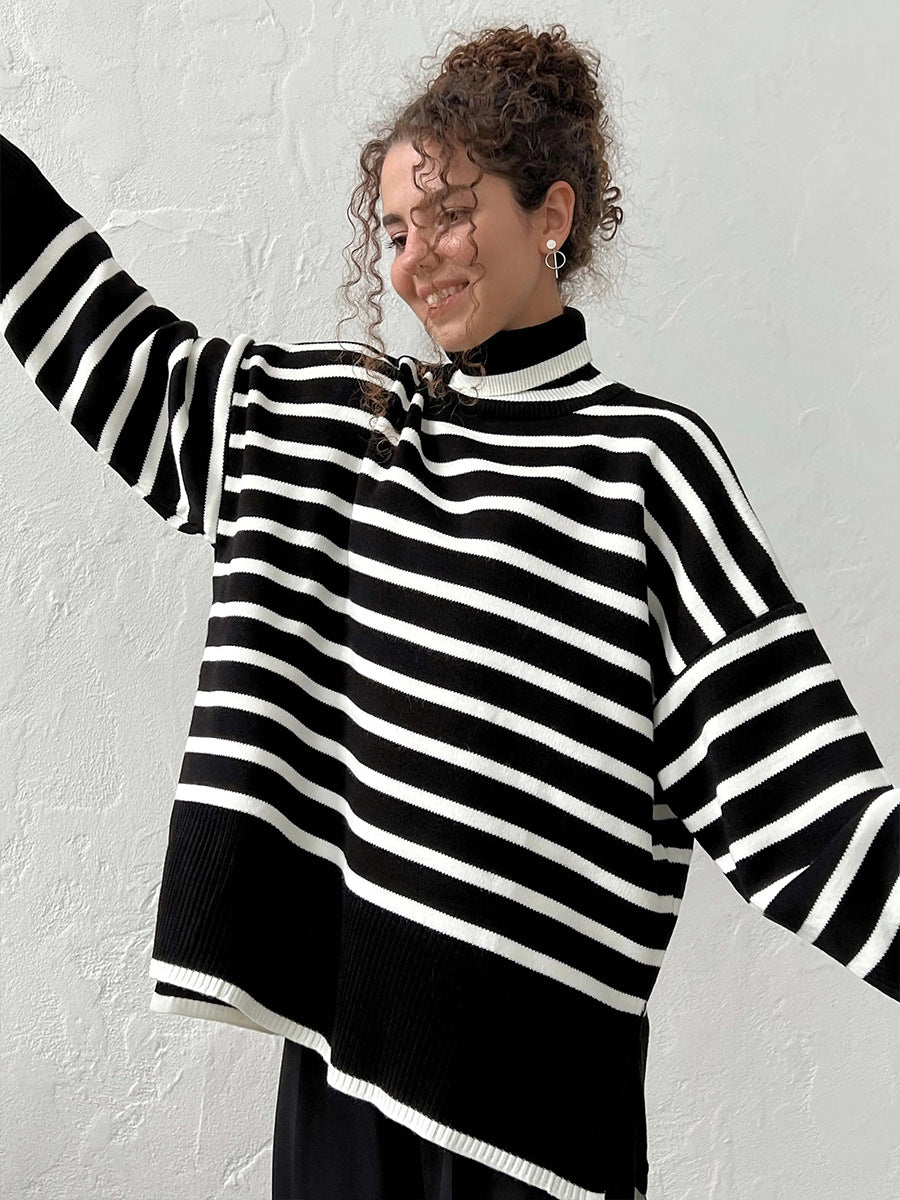Women's Striped Turtleneck Sweater