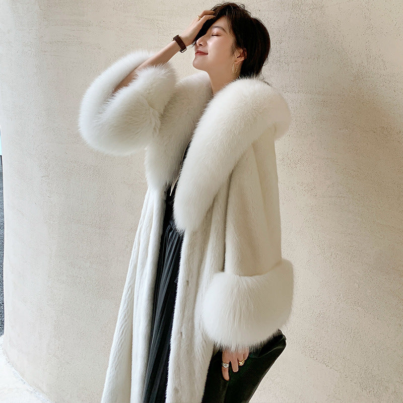 Luxurious Fox Fur Wool Plus Sizes Long Overcoats