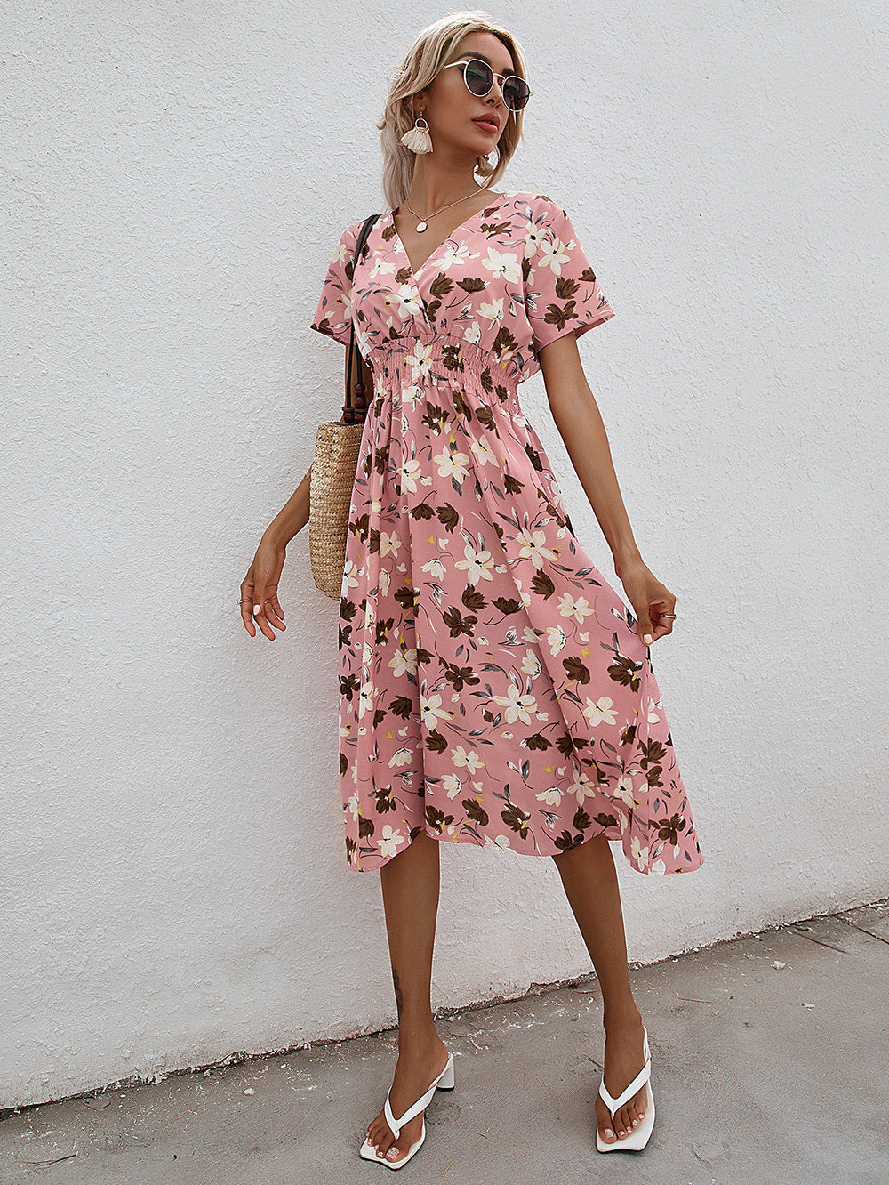 Women's Summer Floral Print Short Sleeve Dress